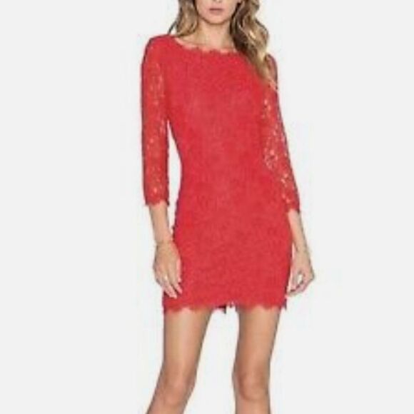 BRAND NEW IZ BYER LONG SLEEVES RED LACE MINI DRESS - Picture 1 of 14